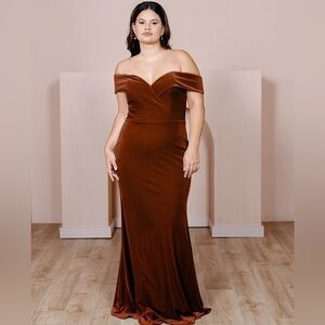 Revelry Bardot Velvet Maxi Dress In The Color Rust Size 2 Brides Maid Prom Dress